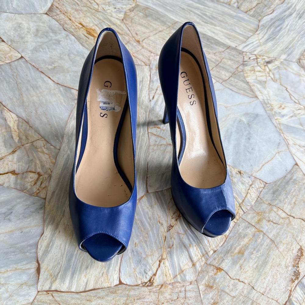 GUESS Women Royal Blue Peep Toe Platform Stiletto High Heel Pumps Shoes sz 7
